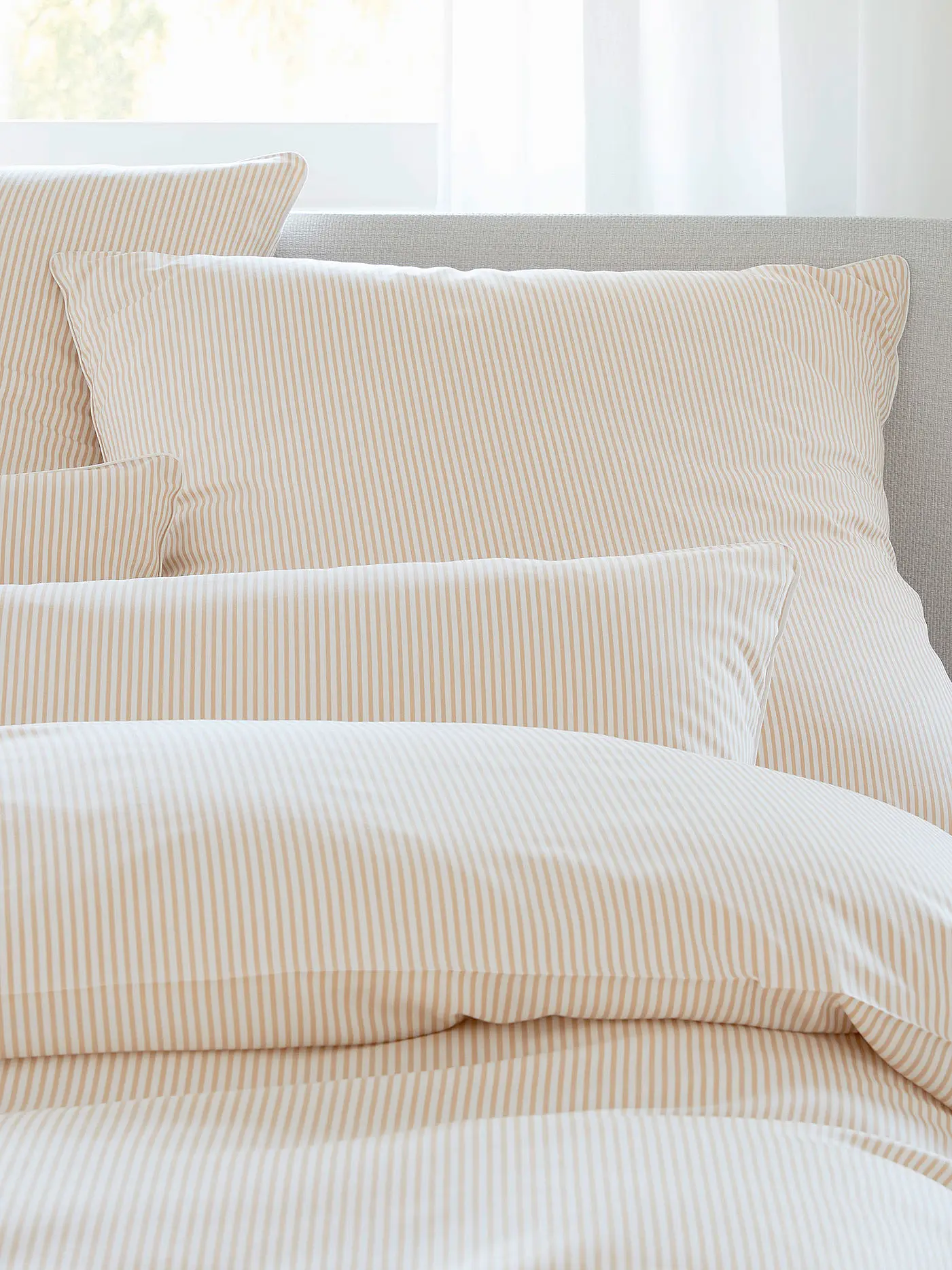 ELEGANTE | Satin Bettwäsche Hamburger Streifen 140x200cm Grau/Weiss | creme